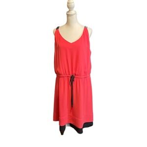 Anne Taylor Loft Pink and Navy Drawstring waist lined dress Sz. XL